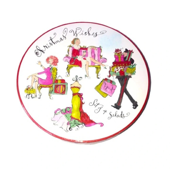 Rosanna Boxed Set Of 4 Painted Christmas  Plates Cream Different Designs Retro - Picture 1 of 8